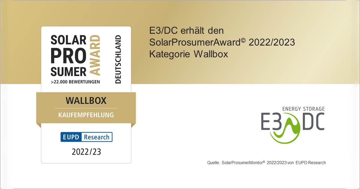 E3/DC erhält den SolarProsumerAward© 2022/23 in der Kategorie Wallbox