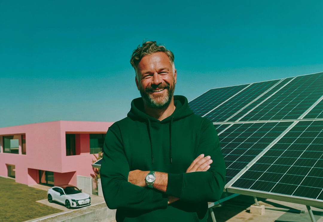Häuser mit PV-Anlage bei Nacht